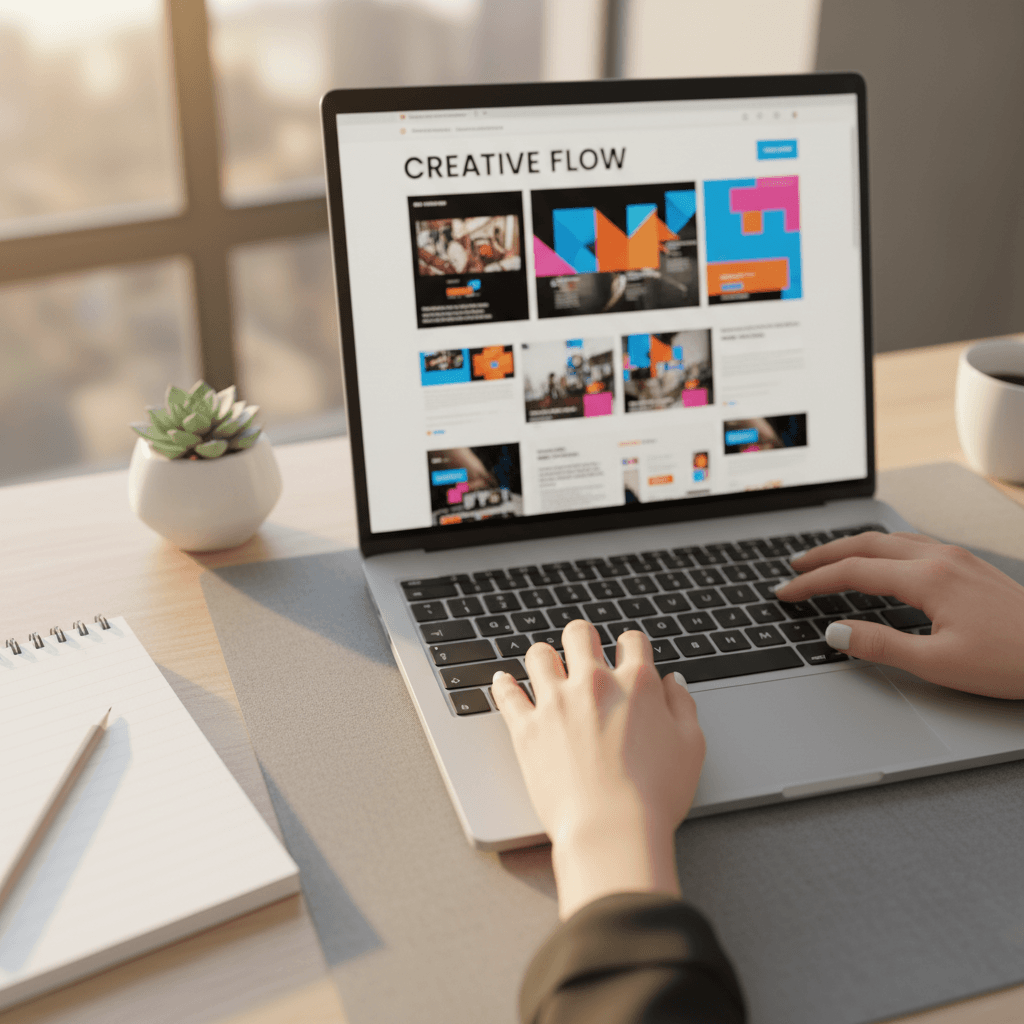 Laptop showing website design work